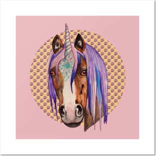 Magic unicorn horse with lilies Posters and Art